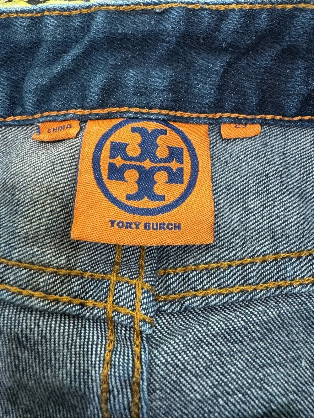 Tory Burch Skinny Jeans Womens 29 Dark Blue Embroidered Logo Back Pockets